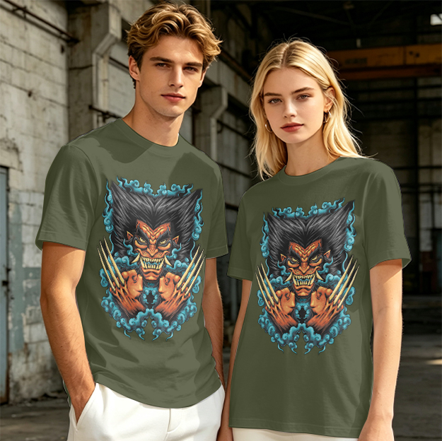 Oni-style wolverine graphic olive t-shirt