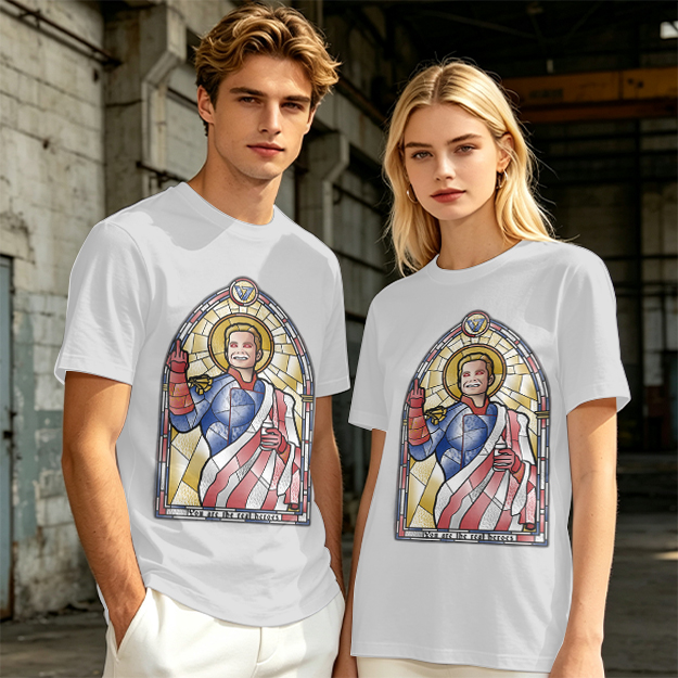 Olive T-Shirt With Homelander Stained Glass Style Print