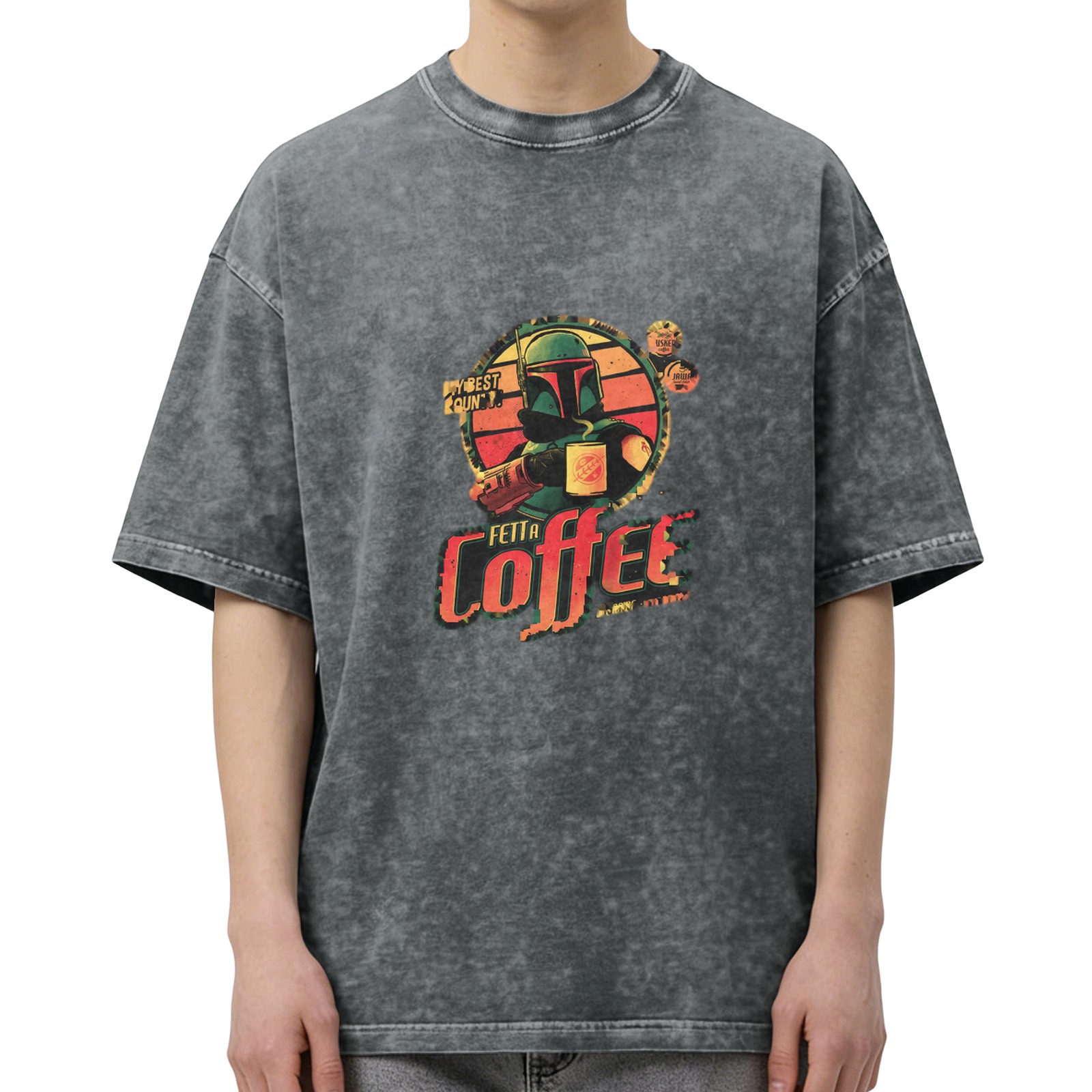 Washed Black Boba Fett Coffee Graphic T-Shirt