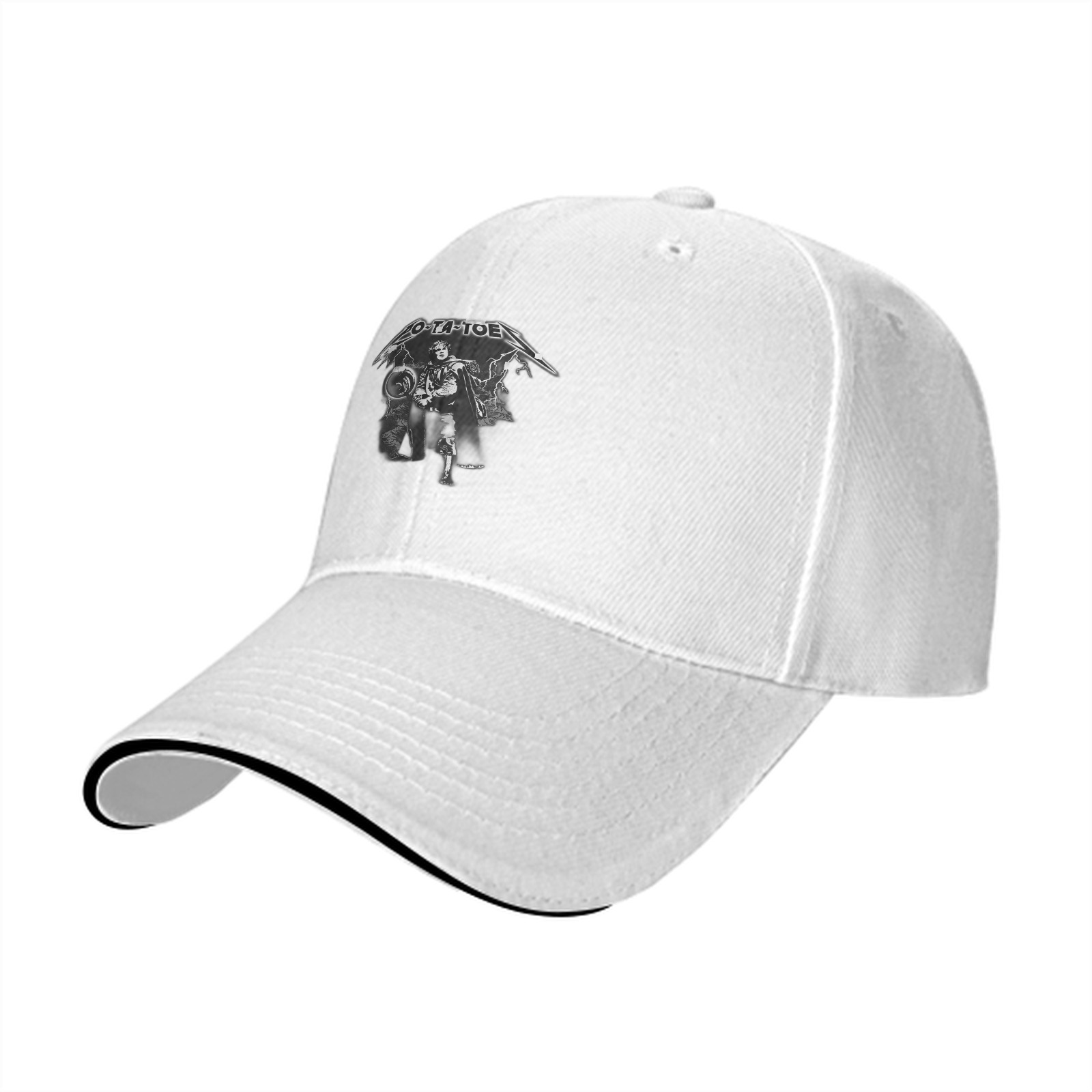 Black baseball cap with O-TA-TOE graphic print design