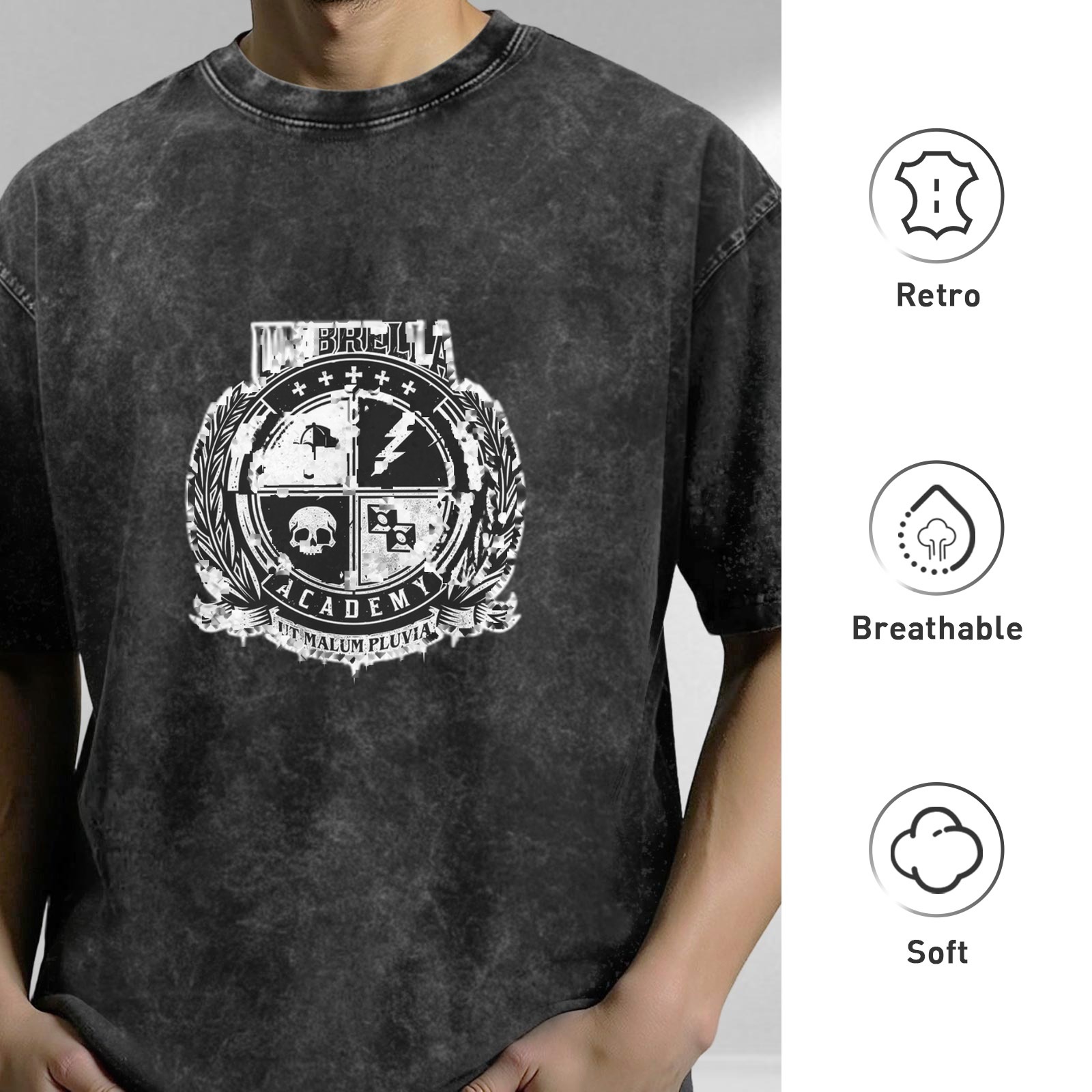 The Umbrella Academy Graphic Print Stone Wash Oversized T-shirt