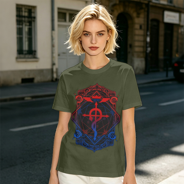 Olive T-Shirt with Fullmetal Alchemist Transmutation Crest Print