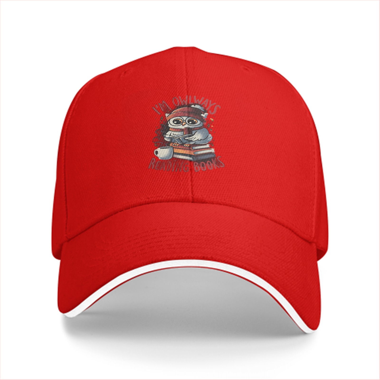 Black baseball cap with owl reading books pun graphic