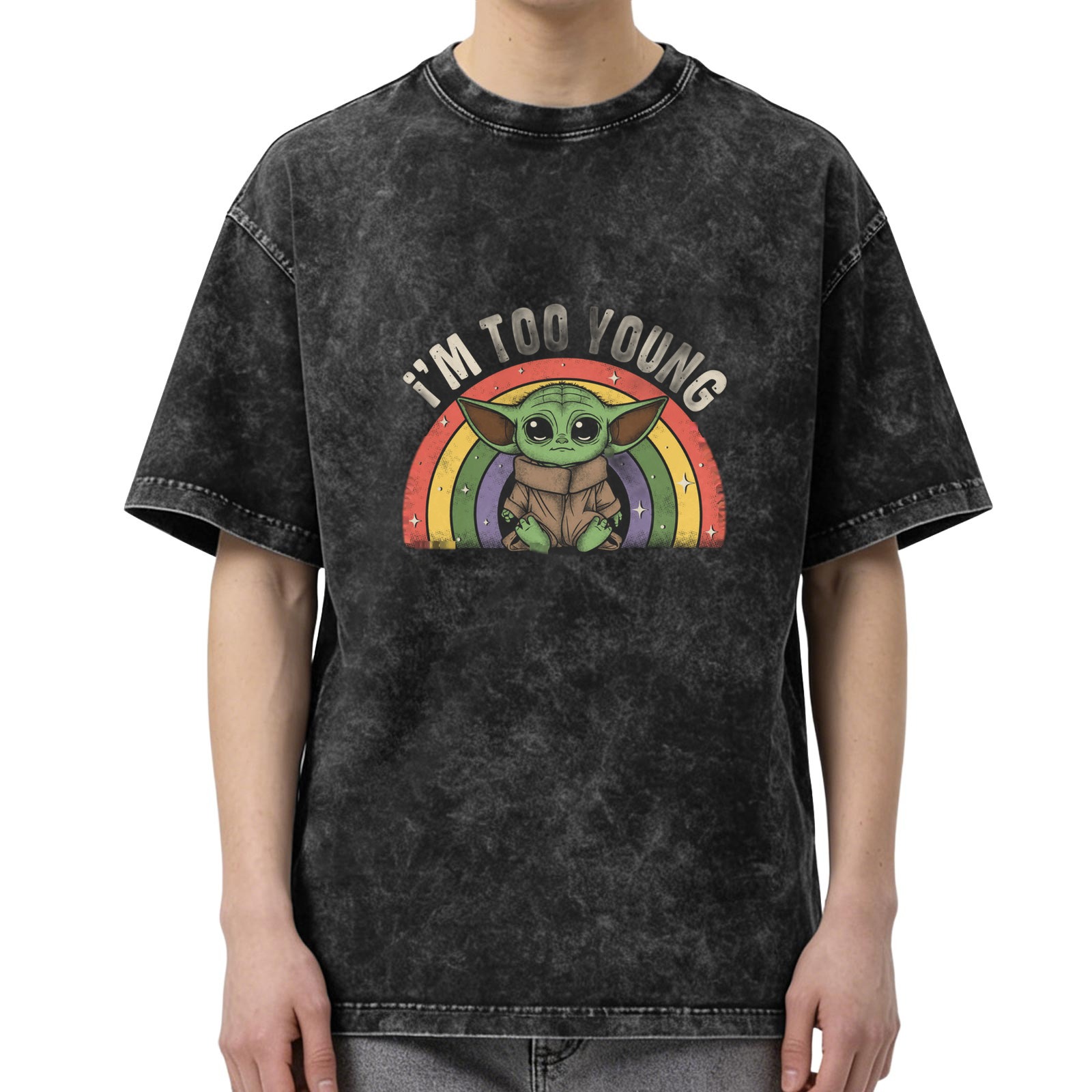 I'm Too Young Baby Yoda Rainbow Acid Wash T-Shirt