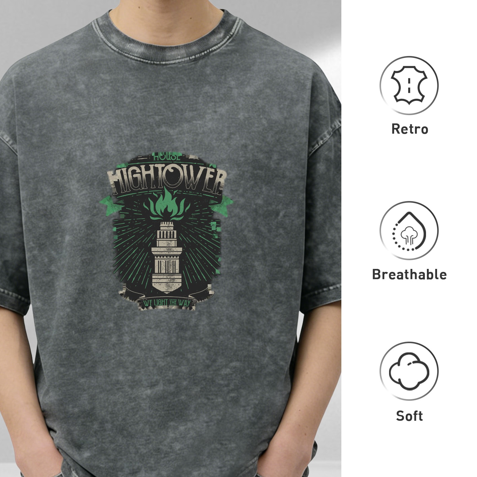 Vintage Washed Graphic T-Shirt with Hightower Torch Design