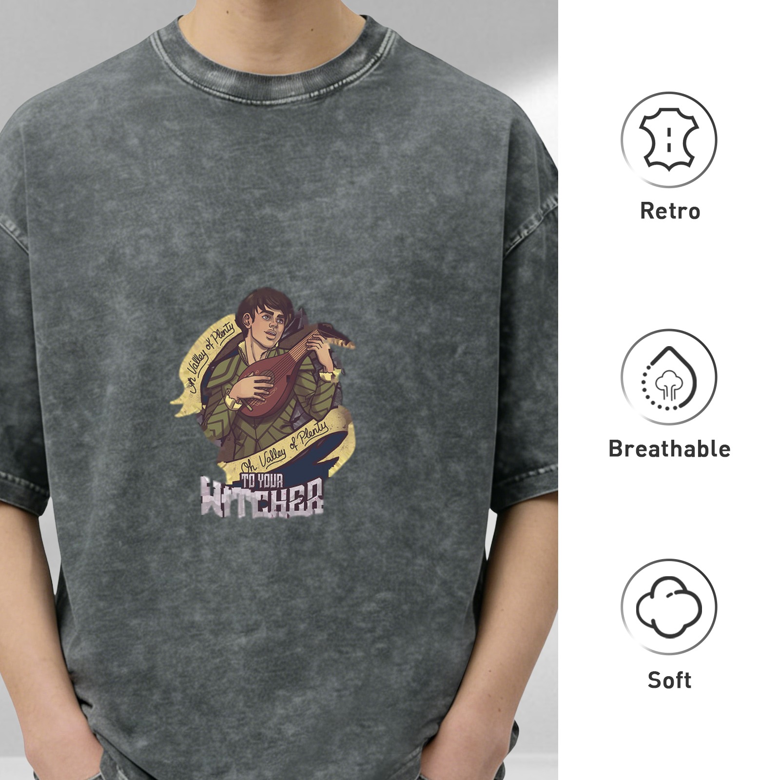 Witcher Inspired Jaskier Lute Graphic Oversized Stonewashed T-Shirt