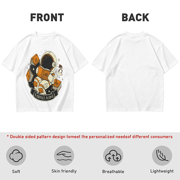 Astronaut Reading Book 'Finally Alone' Graphic T-Shirt Design