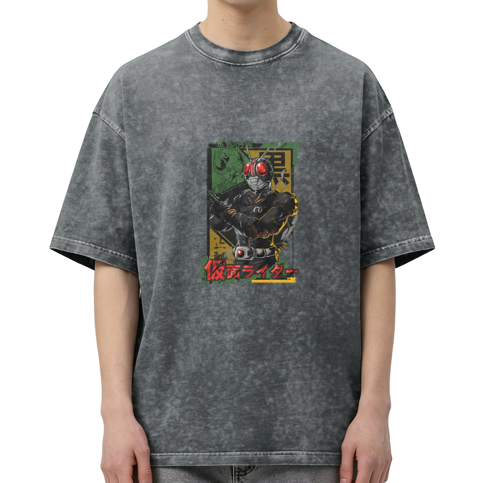 Kamen Rider Graphic Vintage Wash Black Cotton T-Shirt
