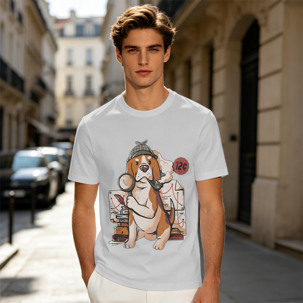 Olive T-Shirt With Cartoon Detective Beagle Dog Print