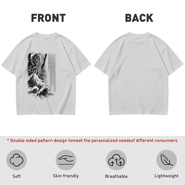 Olive T-shirt with Cthulhu and Wave Gothic Art Print