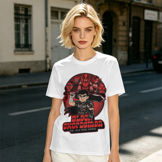 Black Swordsman vs God Hand Anime Graphic T-Shirt