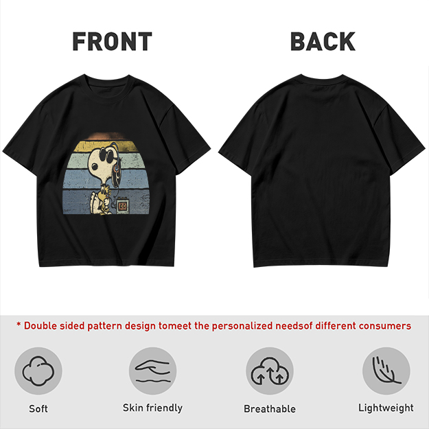 Olive T-shirt with Snoopy and Woodstock Retro Sunset Graphic