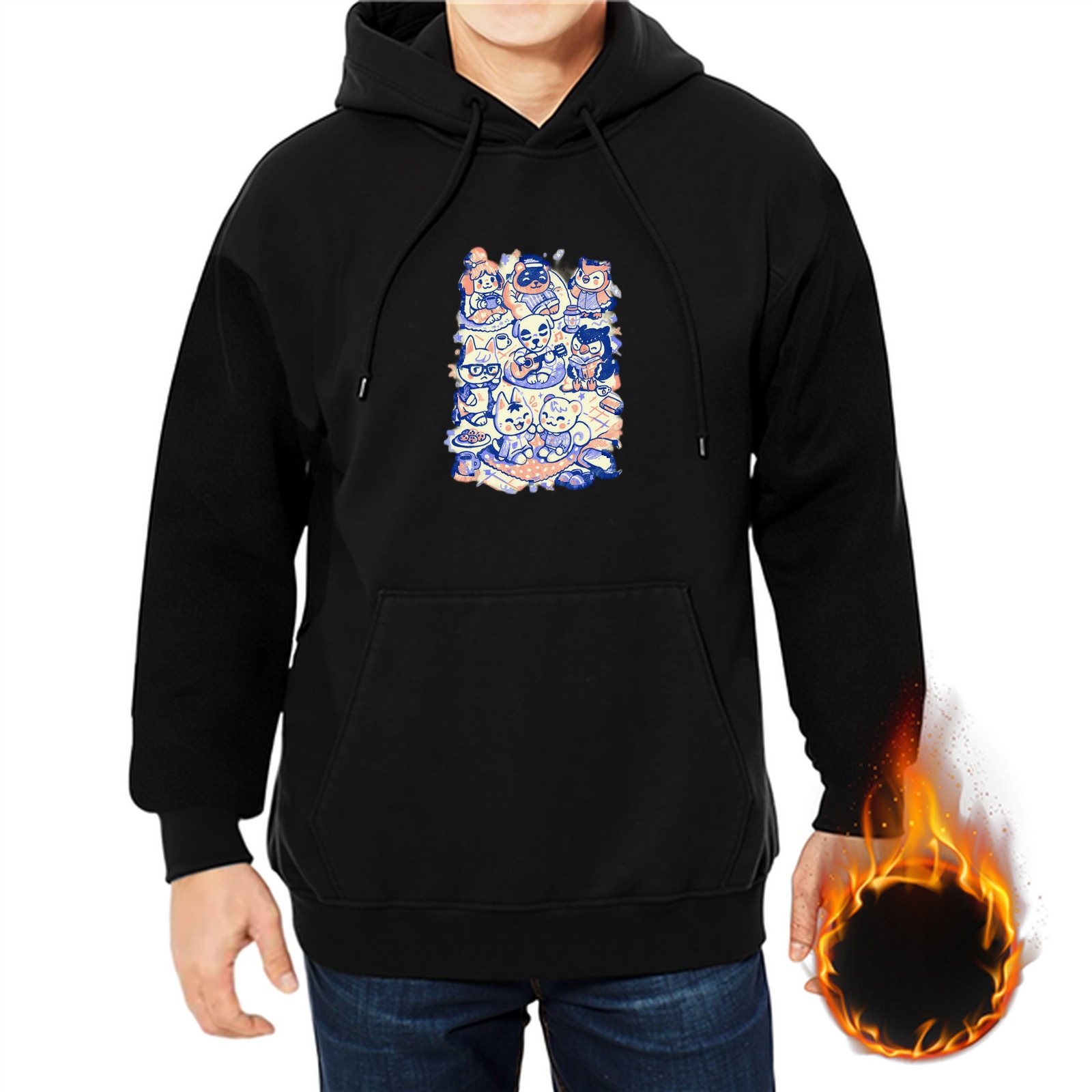Black Hoodie With Cute Animal Character Group Art Print