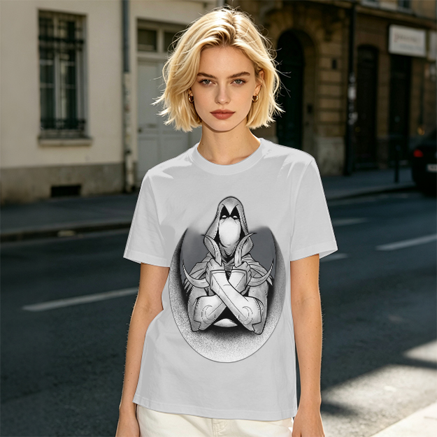 Olive T-shirt with Moon Knight Crossed Arms Graphic Print