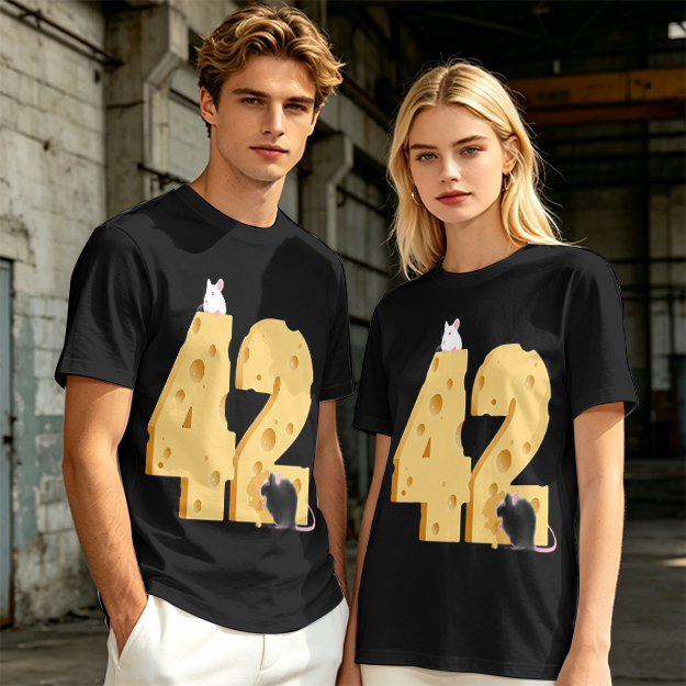 Olive T-Shirt With Cheese Number 42 And Mice Graphic