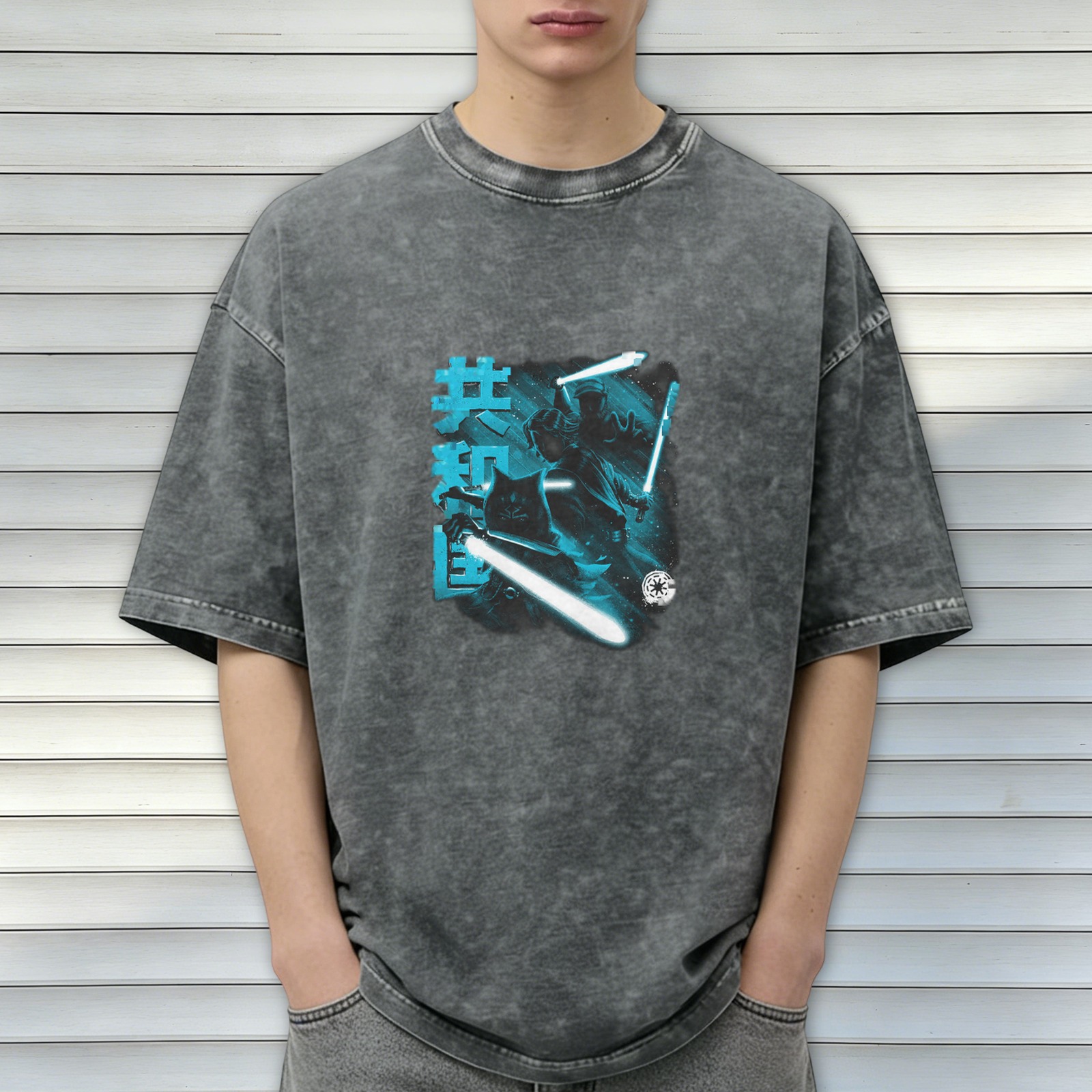 Star Wars Jedi Lightsaber Graphic Acid Wash Cotton T-Shirt