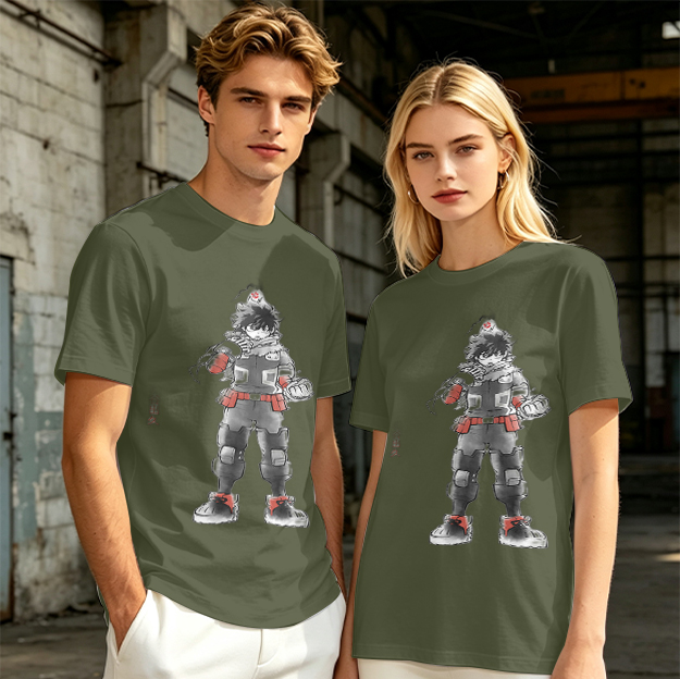 Olive T-Shirt With Anime Hero Character Print