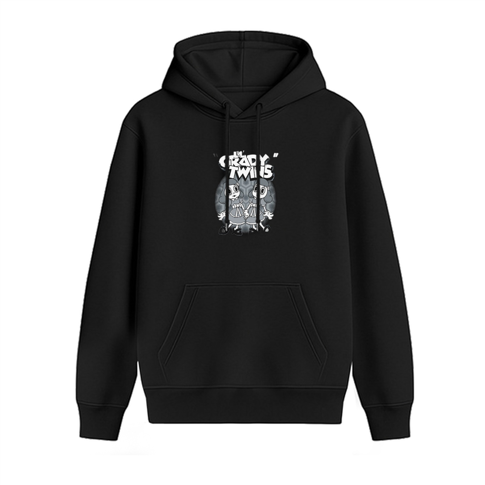 Black hoodie with The Grady Twins graphic print
