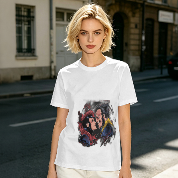 Olive T-shirt with Comic Style Superhero Character Art Print