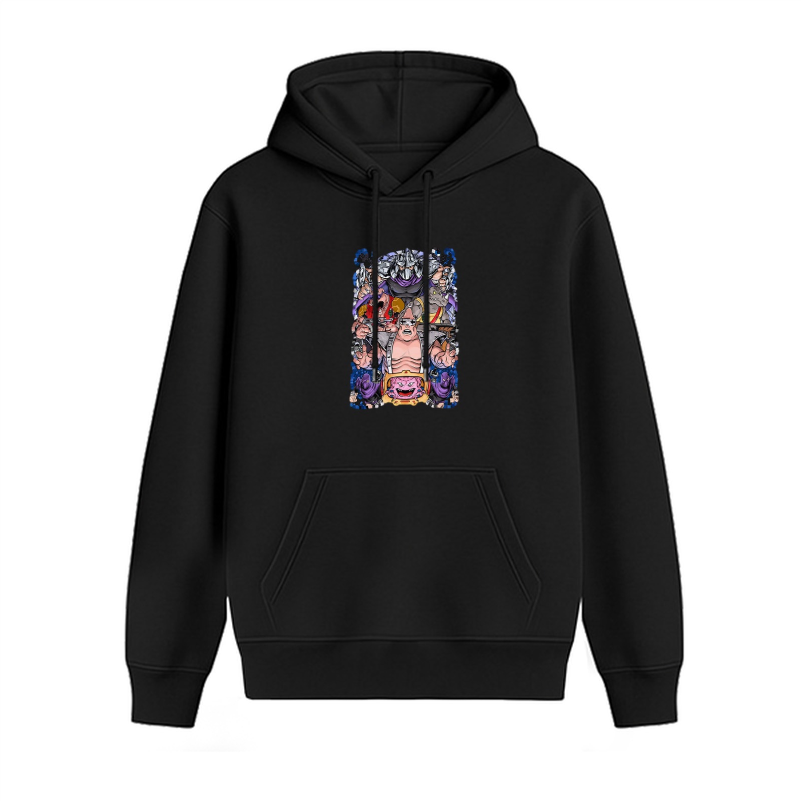 Black Hoodie With Anime Villains Graphic Print