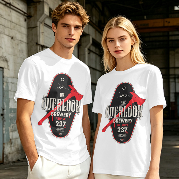 Olive green t-shirt with The Overlook Brewery axe graphic