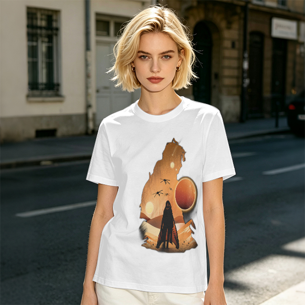 Olive T-Shirt With Desert Sci-Fi Silhouette Graphic Print