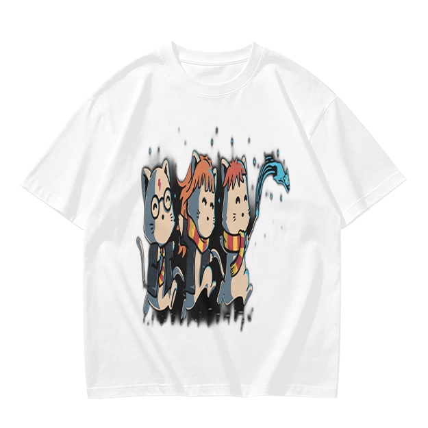 Olive T-Shirt With Harry Potter Themed Cat Trio Print