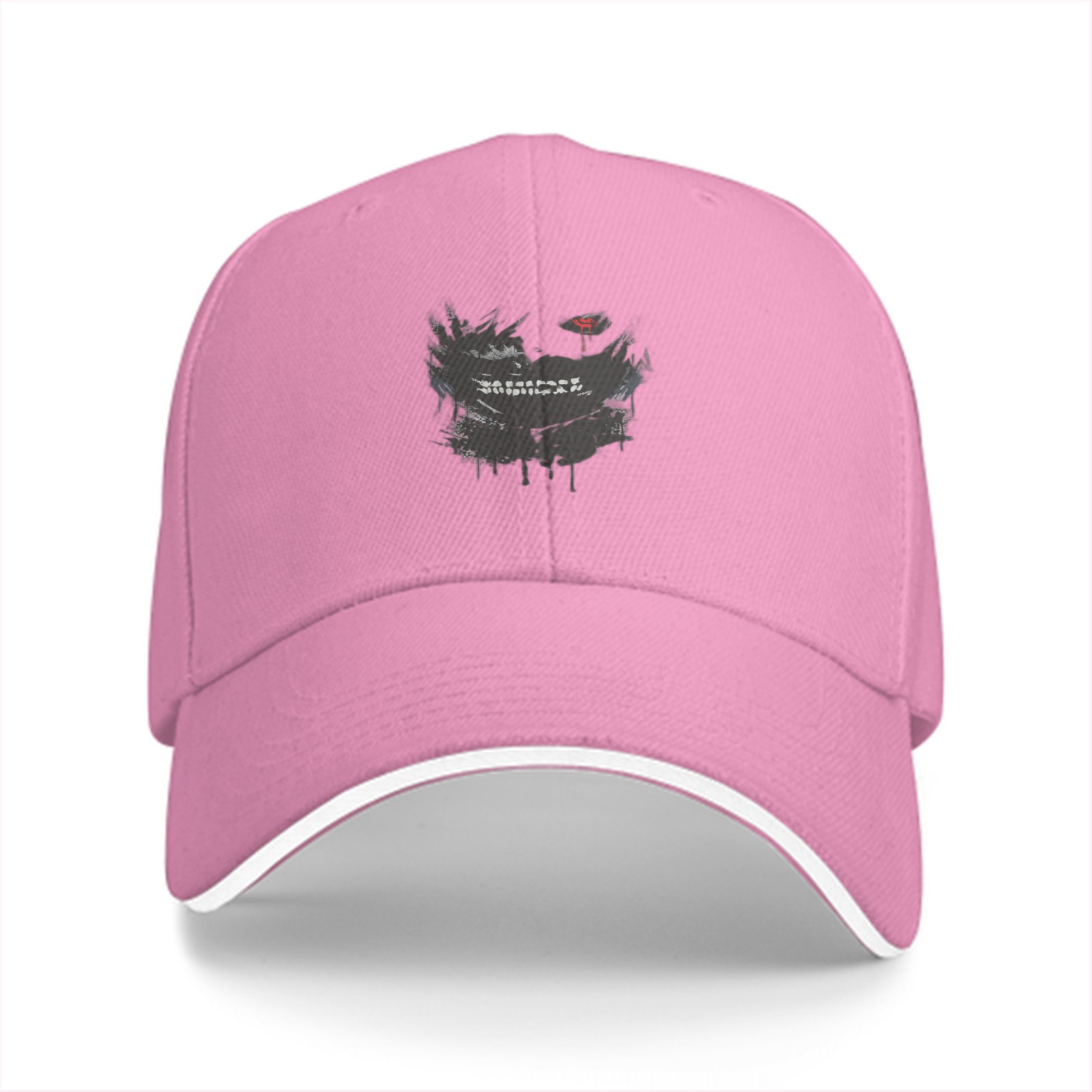 Black Baseball Cap With Abstract Dark Graphic Print
