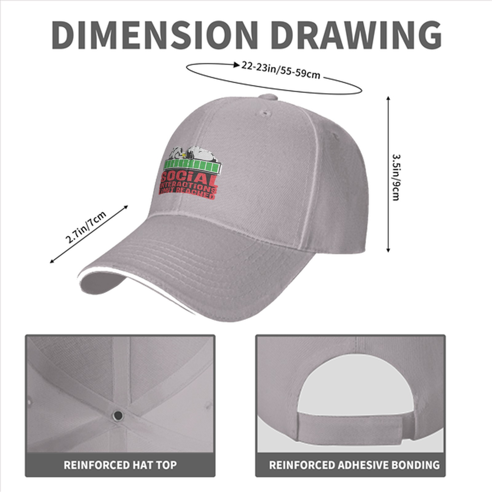 Black baseball cap with social interactions limit reached graphic