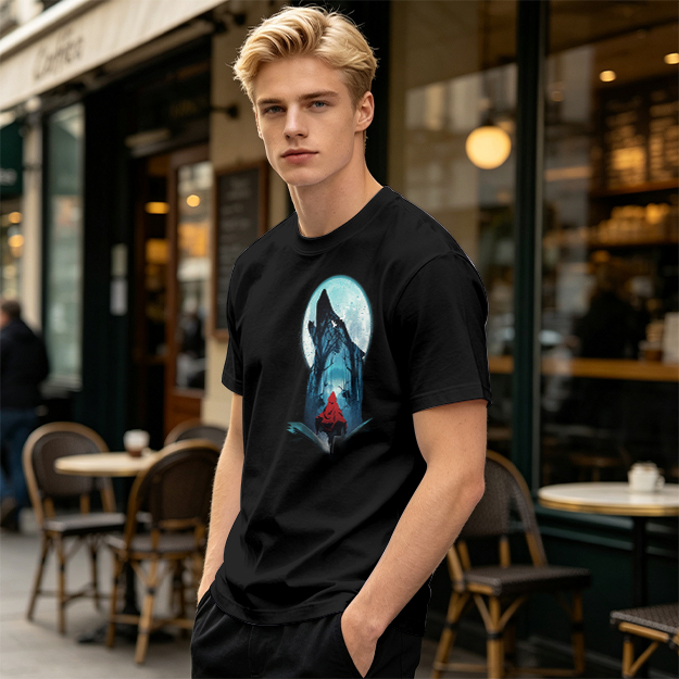 Olive T-Shirt With Red Riding Hood Wolf Moon Graphic