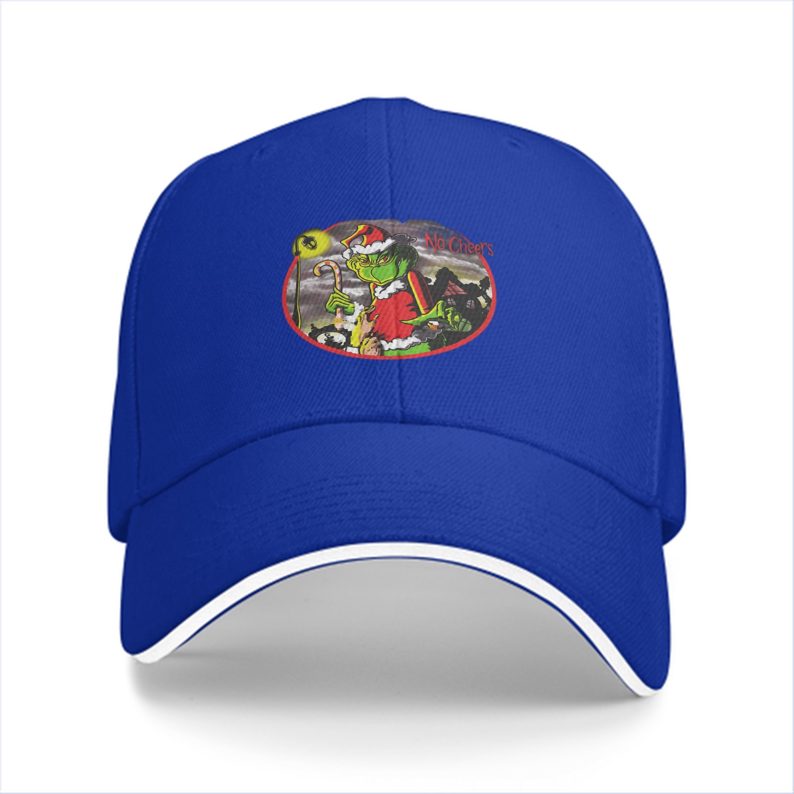 Black baseball cap with Grinch 'No Cheer' Christmas graphic