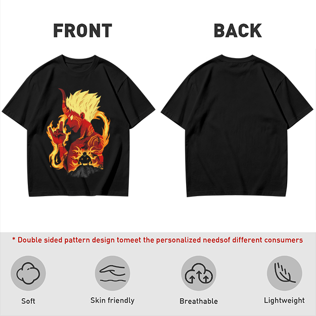 Oni Demon Flame Graphic Olive Green Casual T-Shirt