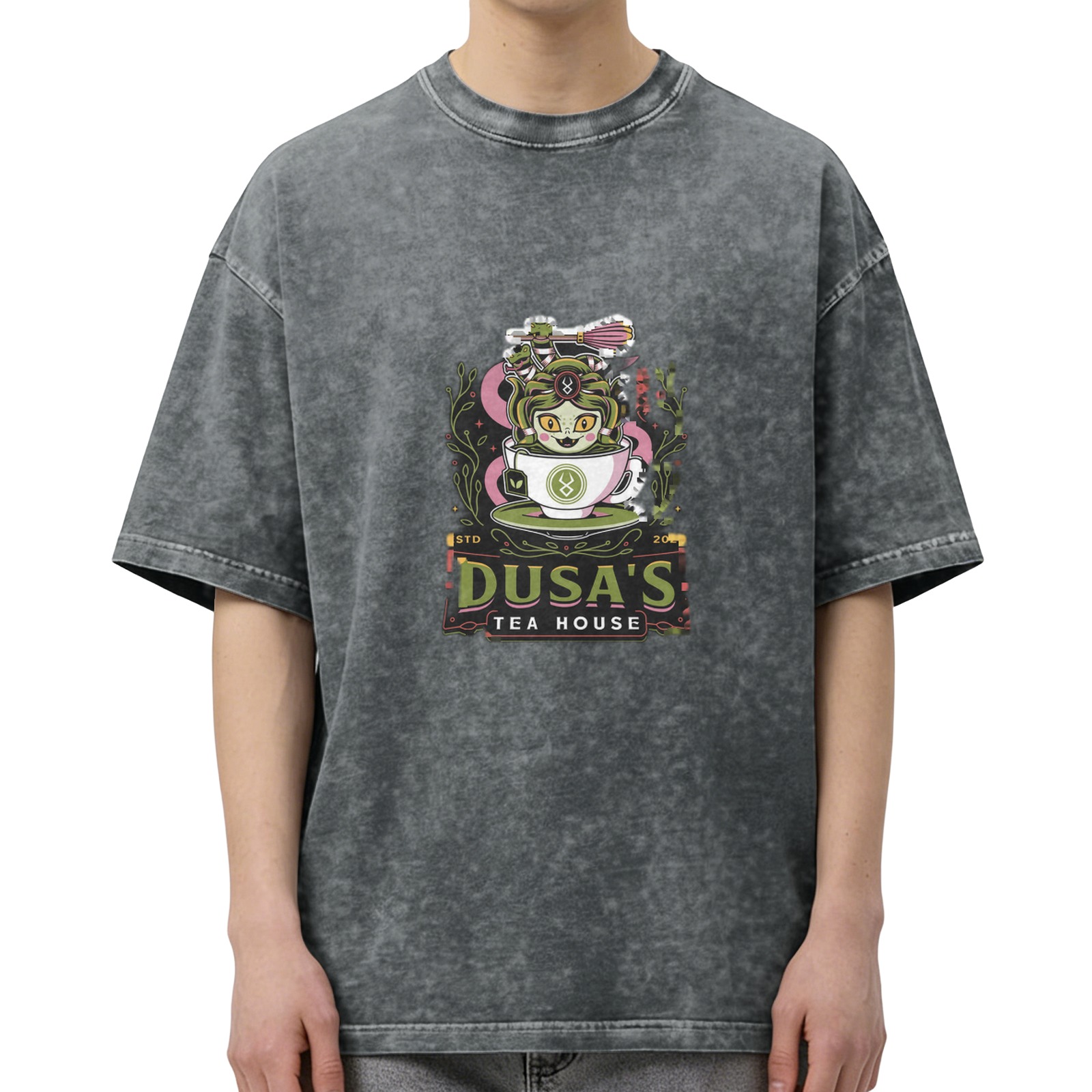 Dusa's Tea House Graphic Washed Black T-Shirt