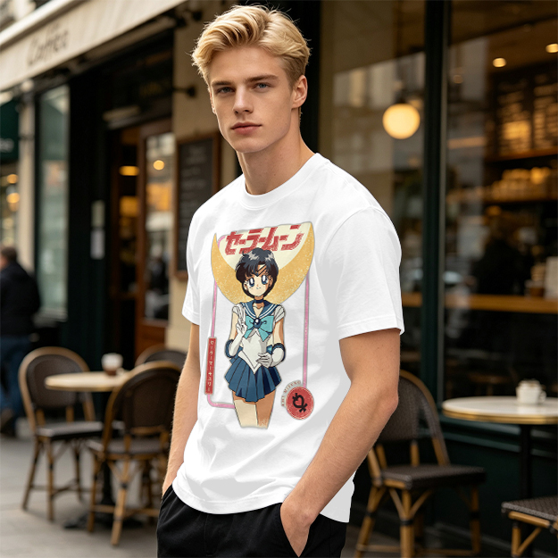 Olive T-shirt with Sailor Mercury anime graphic print
