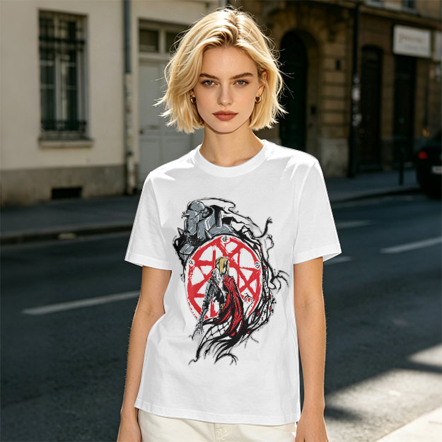 Olive Anime Graphic T-Shirt With Transmutation Circle Design