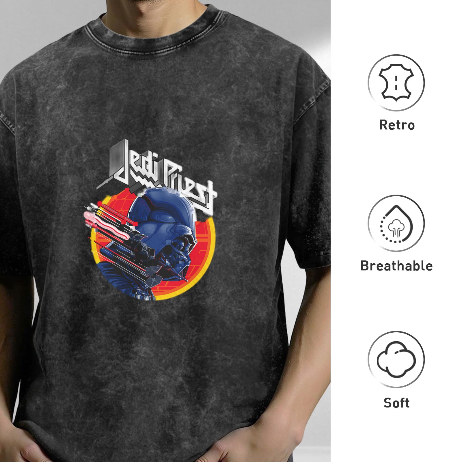 Jedi Priest Darth Vader Graphic Acid Wash Oversized T-Shirt