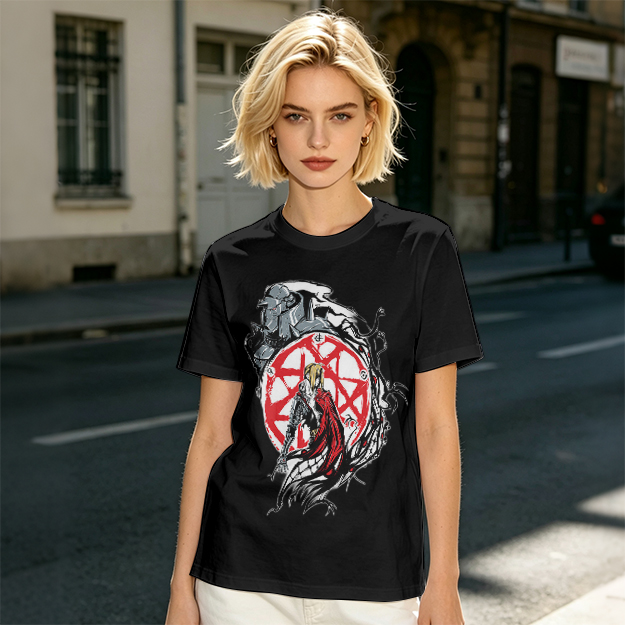 Olive Anime Graphic T-Shirt With Transmutation Circle Design