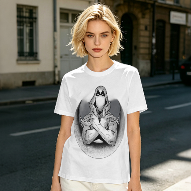 Olive T-shirt with Moon Knight Crossed Arms Graphic Print