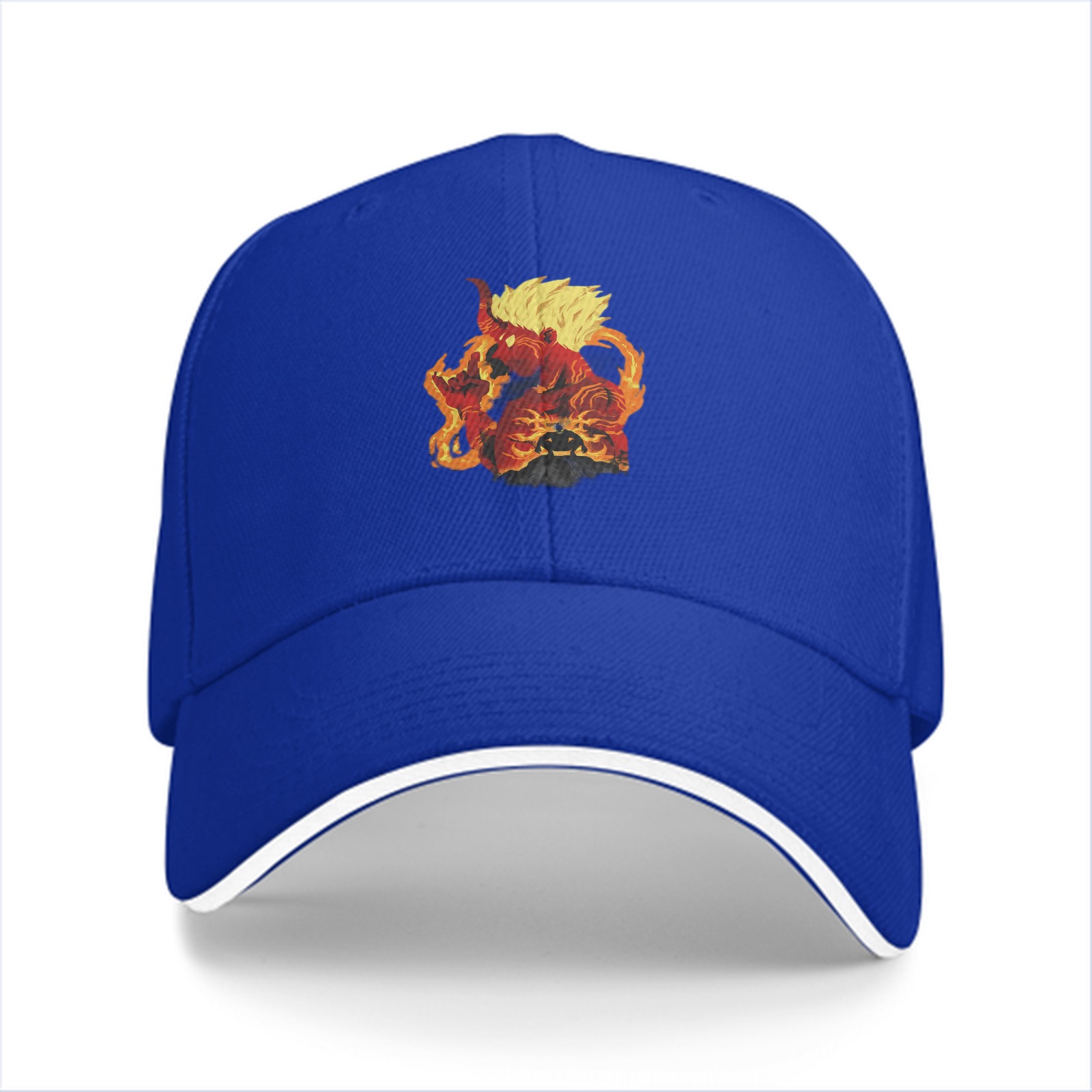 Black Baseball Cap With Fiery Lion Beast Graphic Print