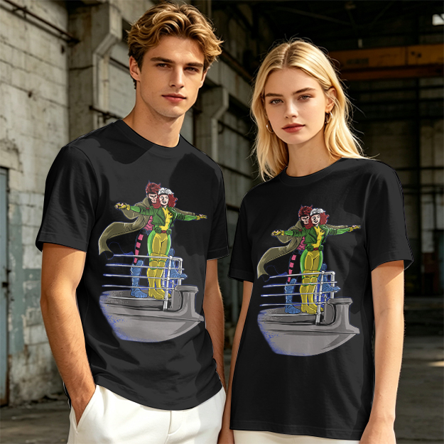 X-Men Rogue and Gambit Titanic pose graphic t-shirt
