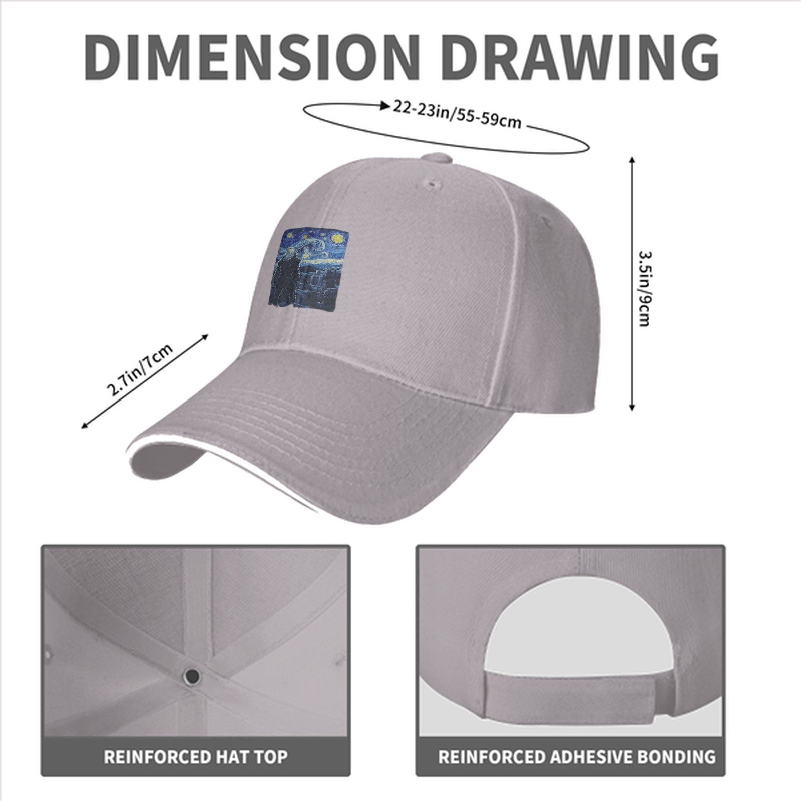 Black baseball cap with Starry Night inspired graphic print