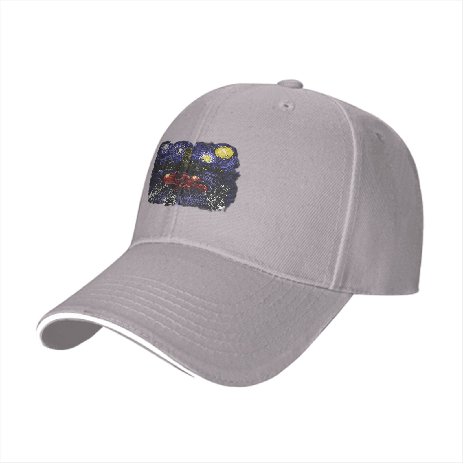 Black Baseball Cap With Starry Night Inspired Art Print