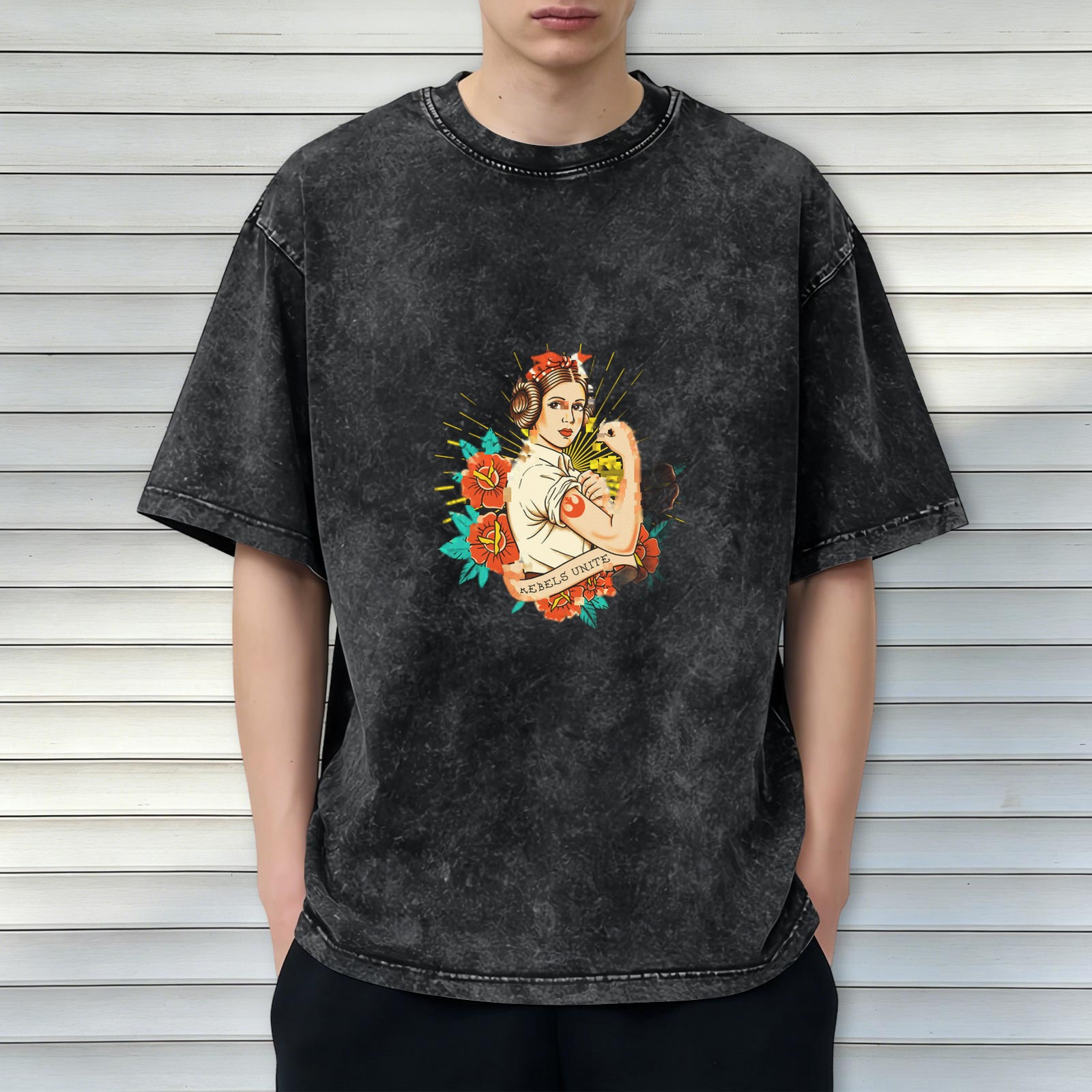 Star Wars Princess Leia Rebels Unite Graphic Acid Wash T-Shirt