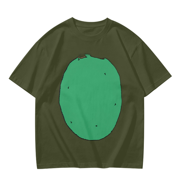 Olive Green T-Shirt With Simple Green Oval Graphic Print
