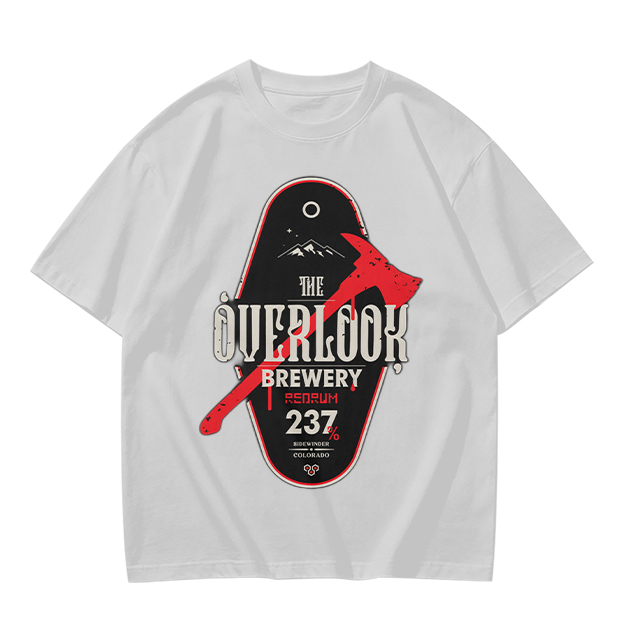 Olive green t-shirt with The Overlook Brewery axe graphic