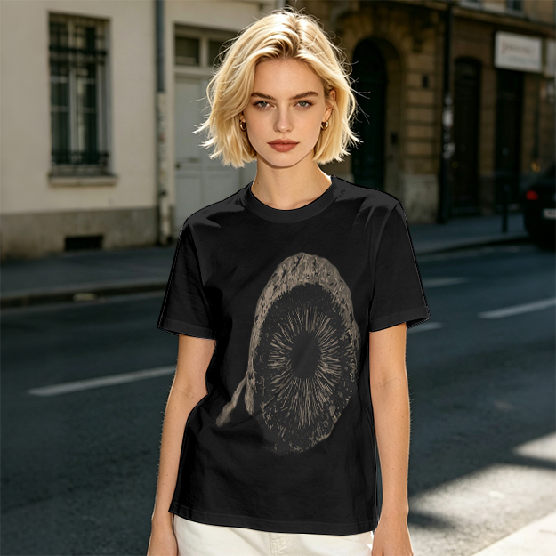 Olive Green T-Shirt With Mushroom Spore Print Graphic