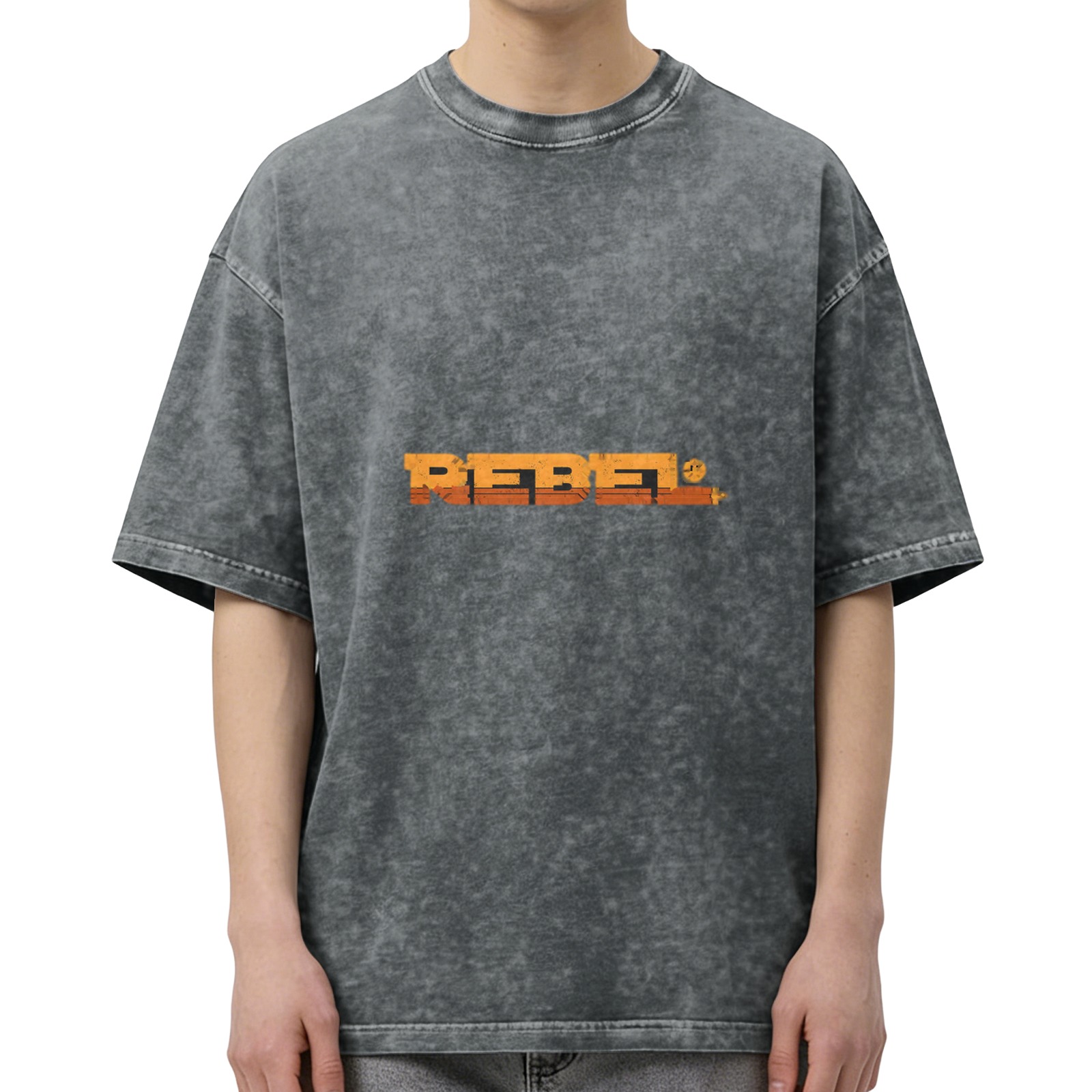 Oversized Acid Wash T-Shirt with Rebel Graphic Print