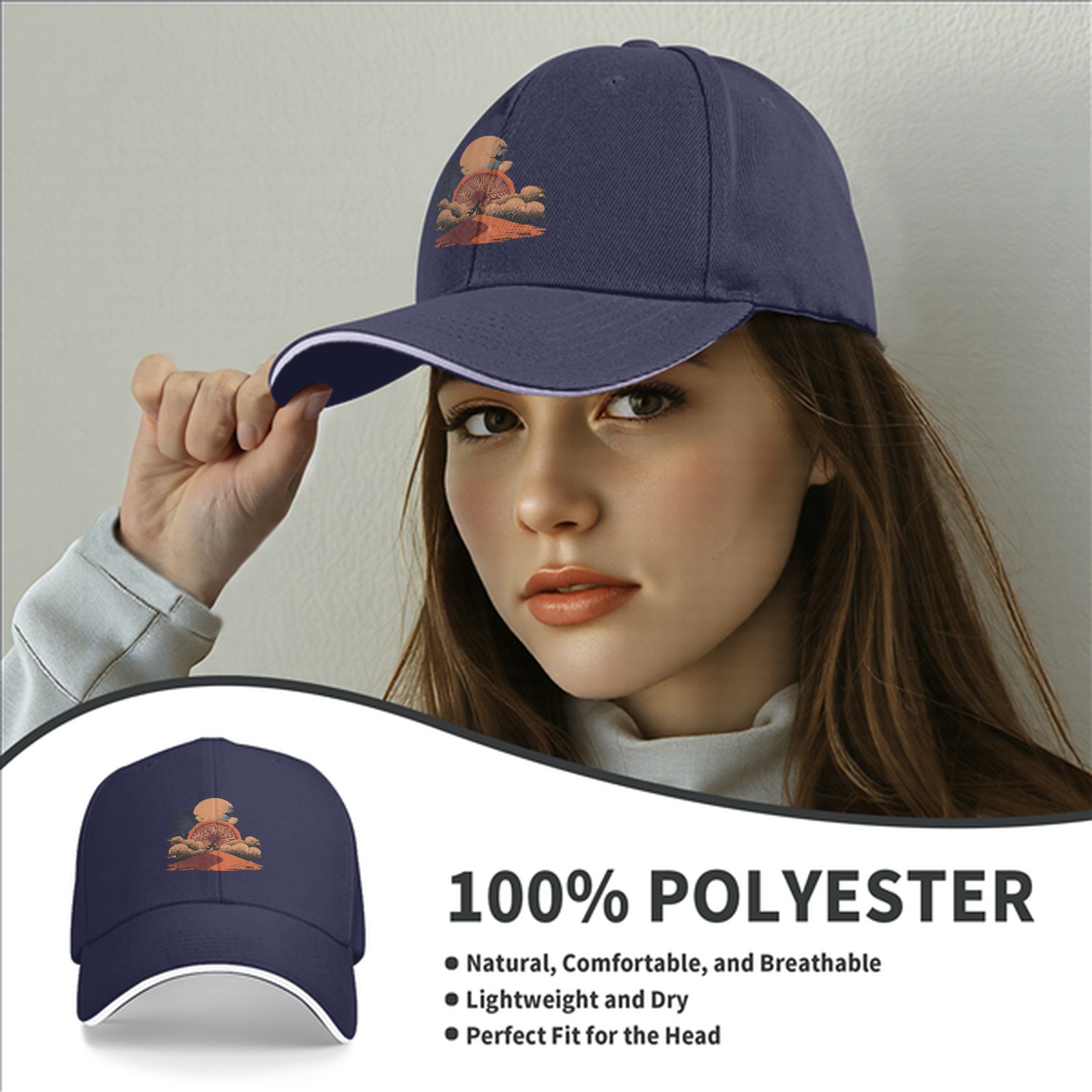 Black Baseball Cap with Desert Sunset Mountain Graphic
