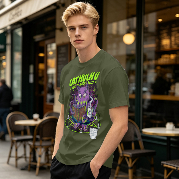 Cathulhu Coffee Books Bliss Cat Octopus Graphic T-Shirt