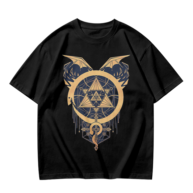 Olive T-Shirt with Occult Dragon Triangle Symbol Print